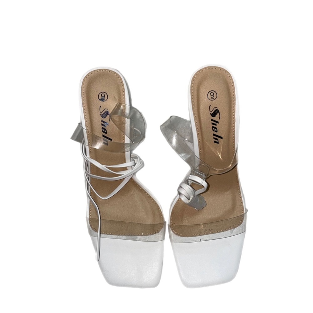 White tie leg heels: New.